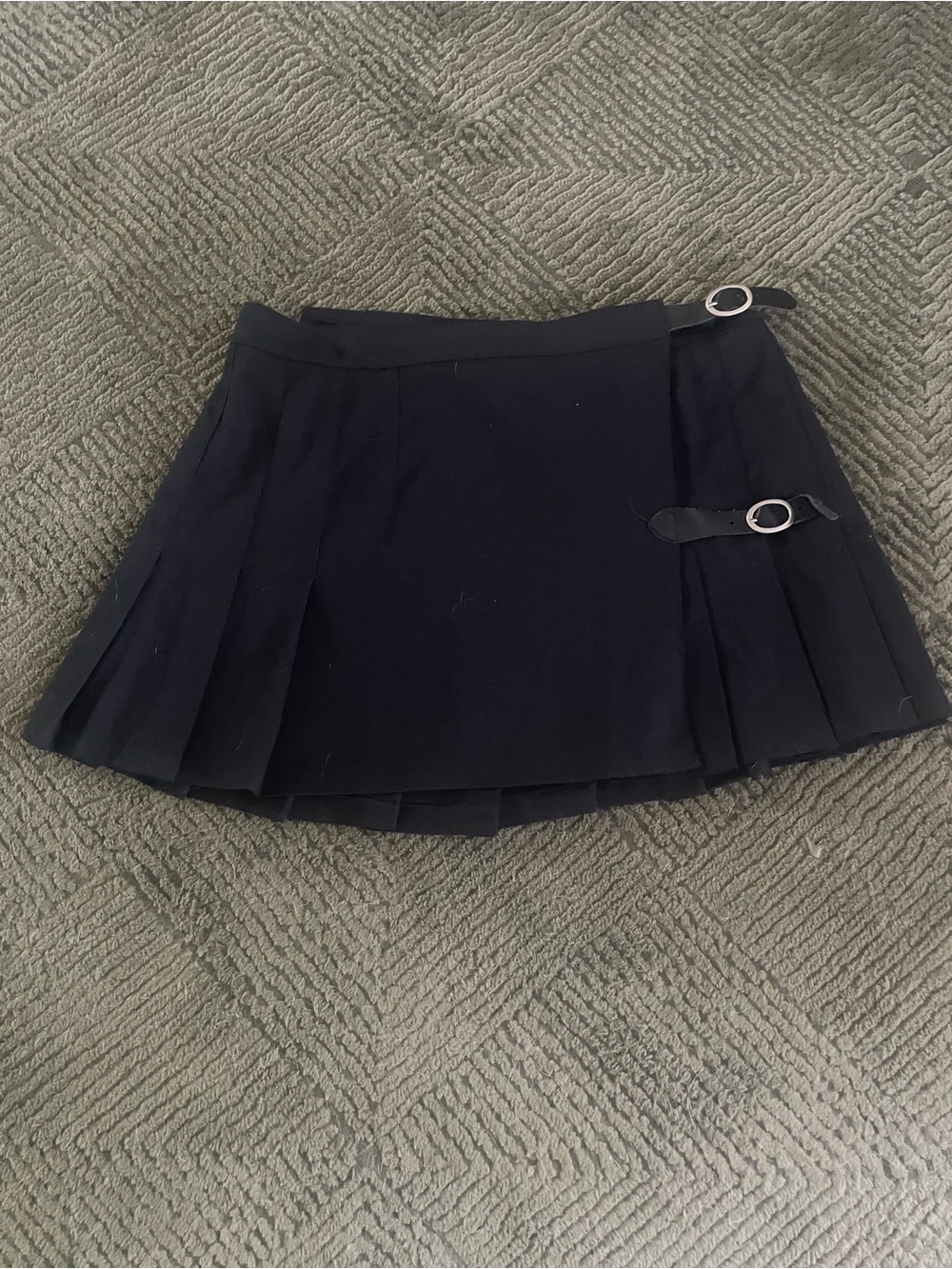 Brandy Melville Black Pleated Mini Skirt with Buckle Detail
